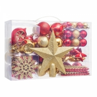 Set globuri de Craciun, 108 piese, auriu si rosu, diverse forme si dimensiuni, Vivo CB108